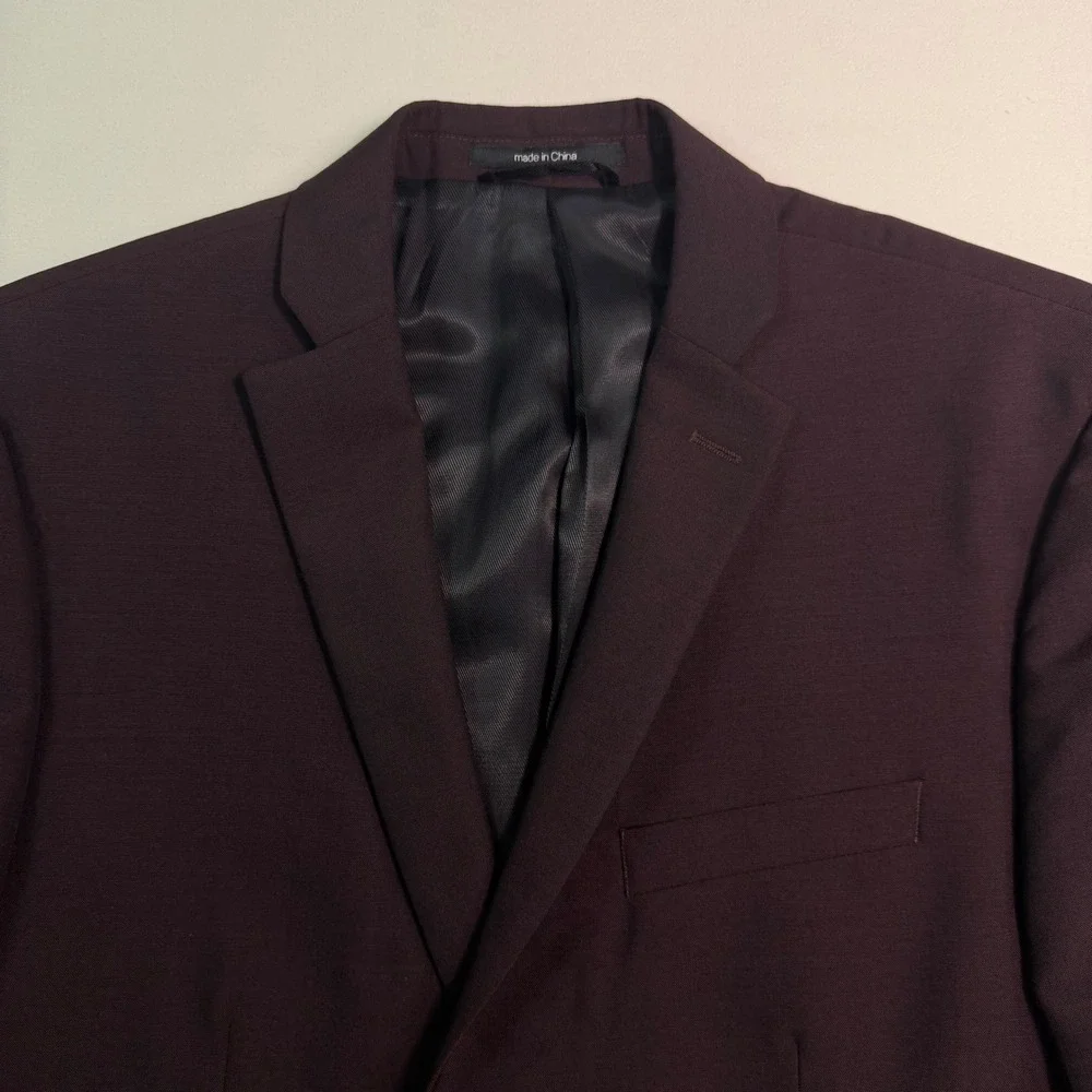 Bar III Mens Blazer Jacket‎ 40L Slim Fit Solid Deep Burgundy 2 Button Sport Coat